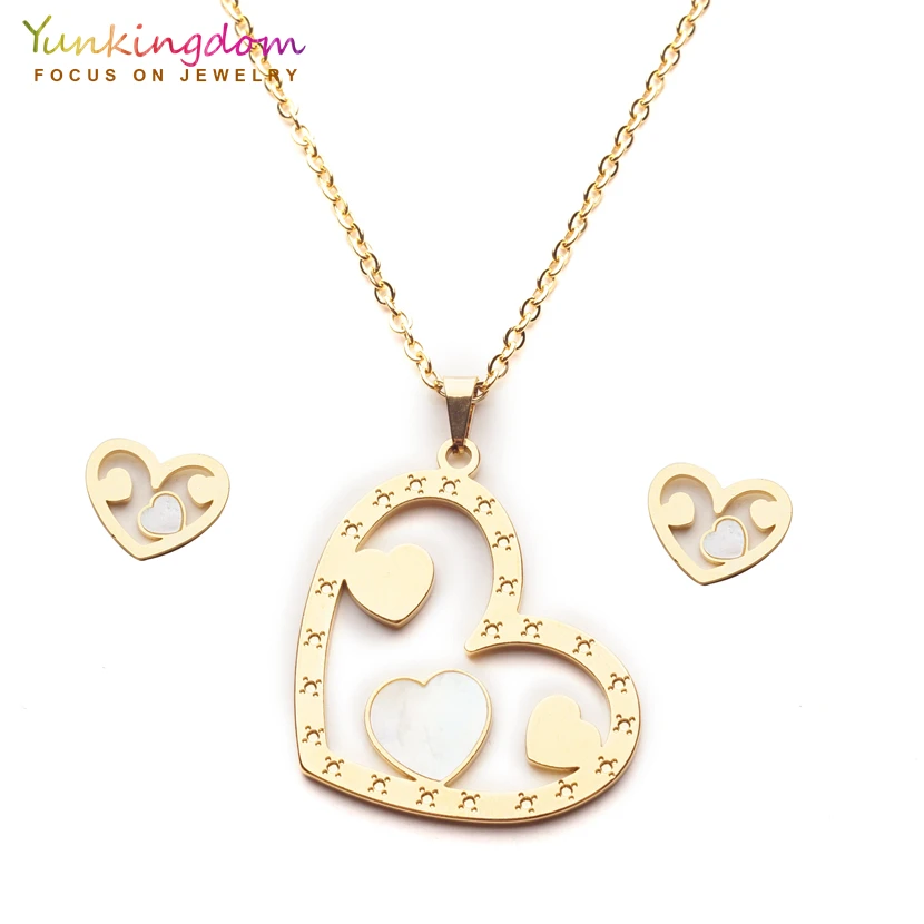 Yunkingdom pretty heart design ожерелье из нержавеющей стали серьги гвоздики ювелирные наборы