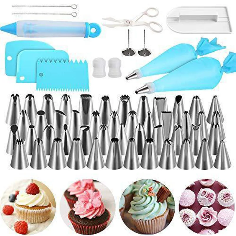 

Tofok 62pcs Cake Decorating Toos Kit With Icing Tips Pastry Bags Piping Cream Nozzles Coupler Flower Nails For Cake Baking Set