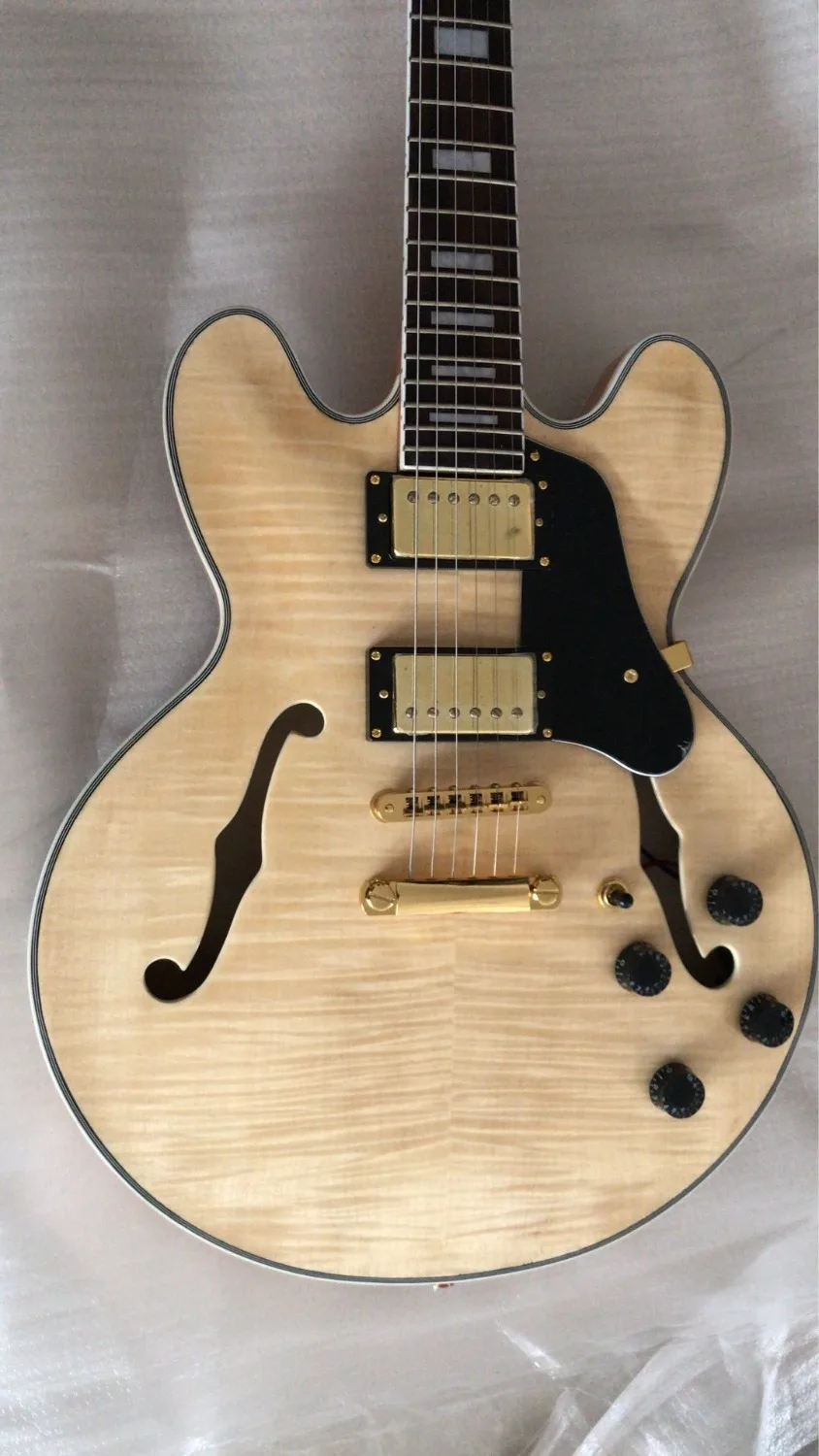 

Wholesale New Arrival Cnbald Jazz Electric Guitar Semi Hollow In Natural Burst Free Shipping 181007