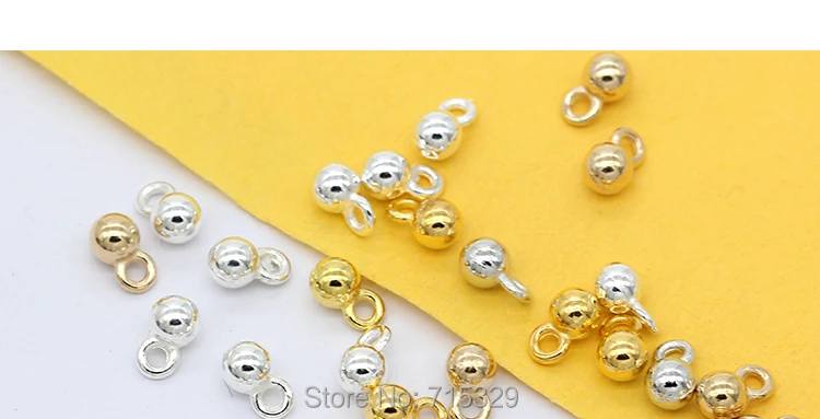 Silver Gold Plated Bronze Metal Round Ball Charms Chain Dangle End Beads 4.2x7mm