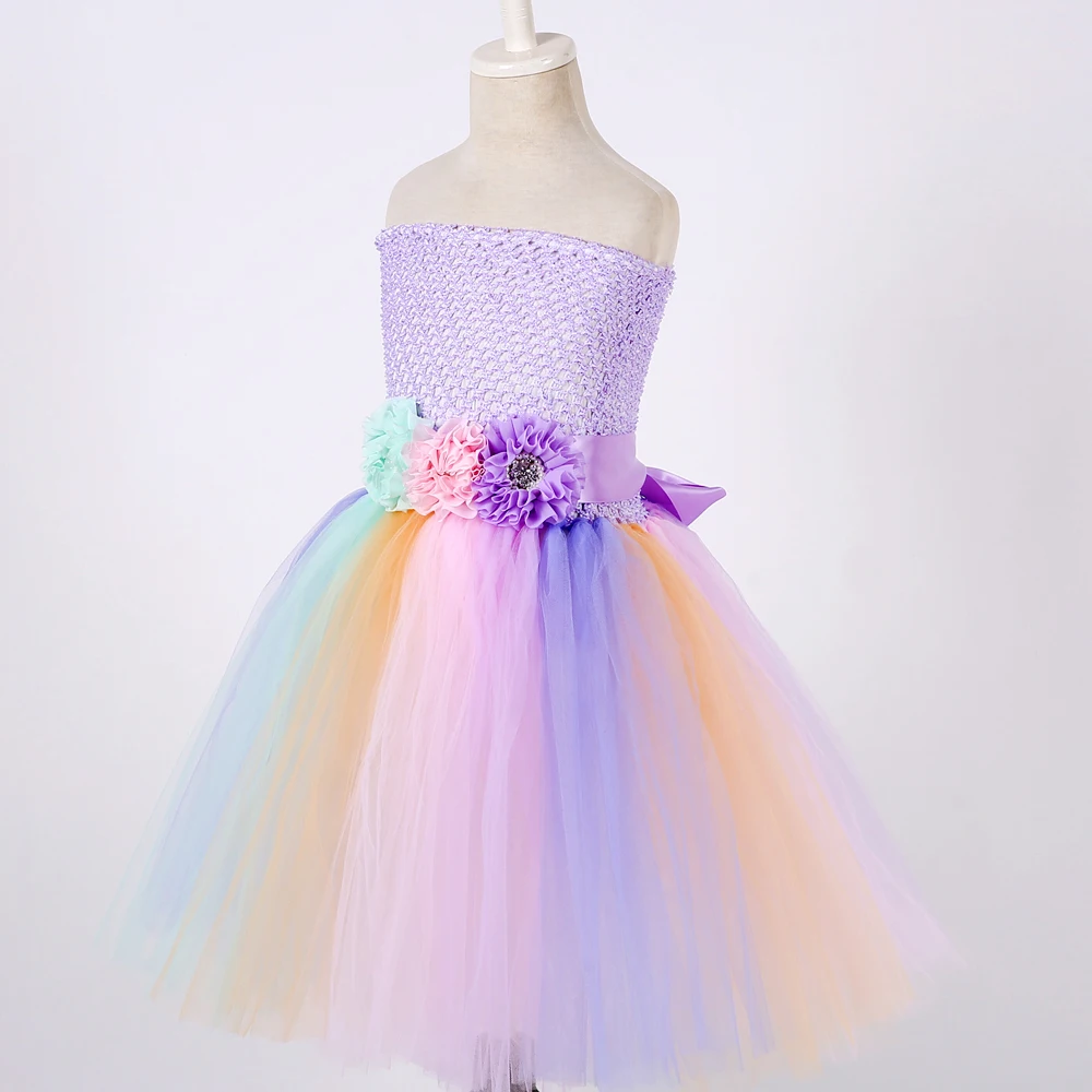 Pastel Rainbow Unicorn Tutu Dress Children Ball Gown Princess Flower ...