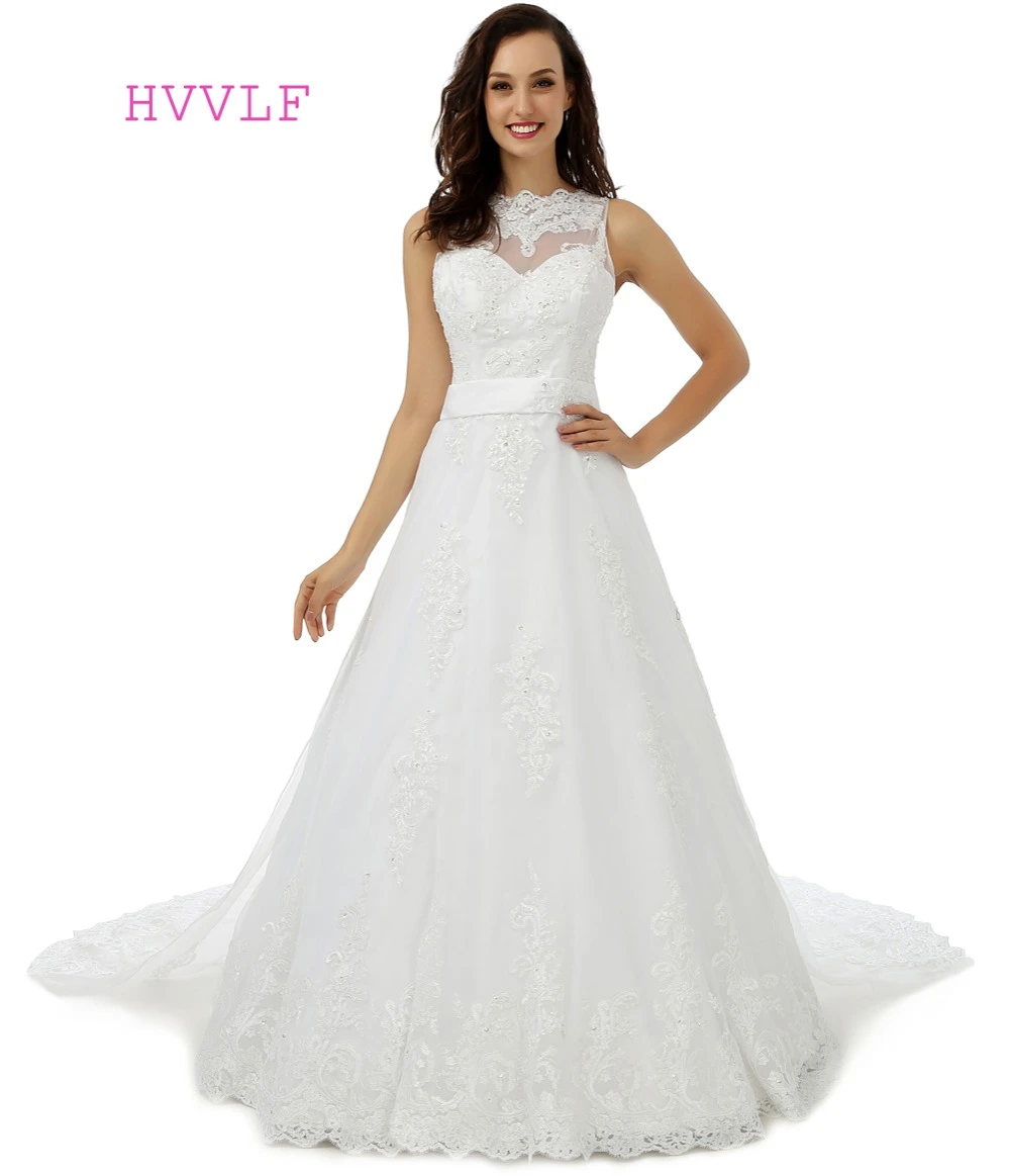 Lace Wedding Dresses  A-line Chapel Train Vintage Vestido De Noiva Bridal Gowns 