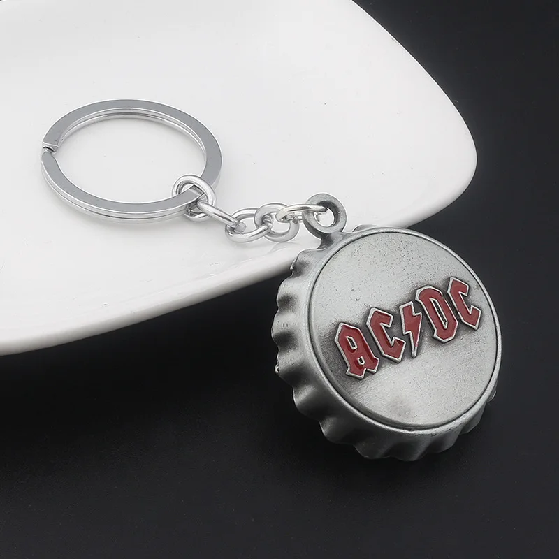 

2019 The New Hot Rock Music Band AC/DC Red Letter Logo Key Ring Fashion Women Men Accessories Metal Bottle Opener Keychain Gift