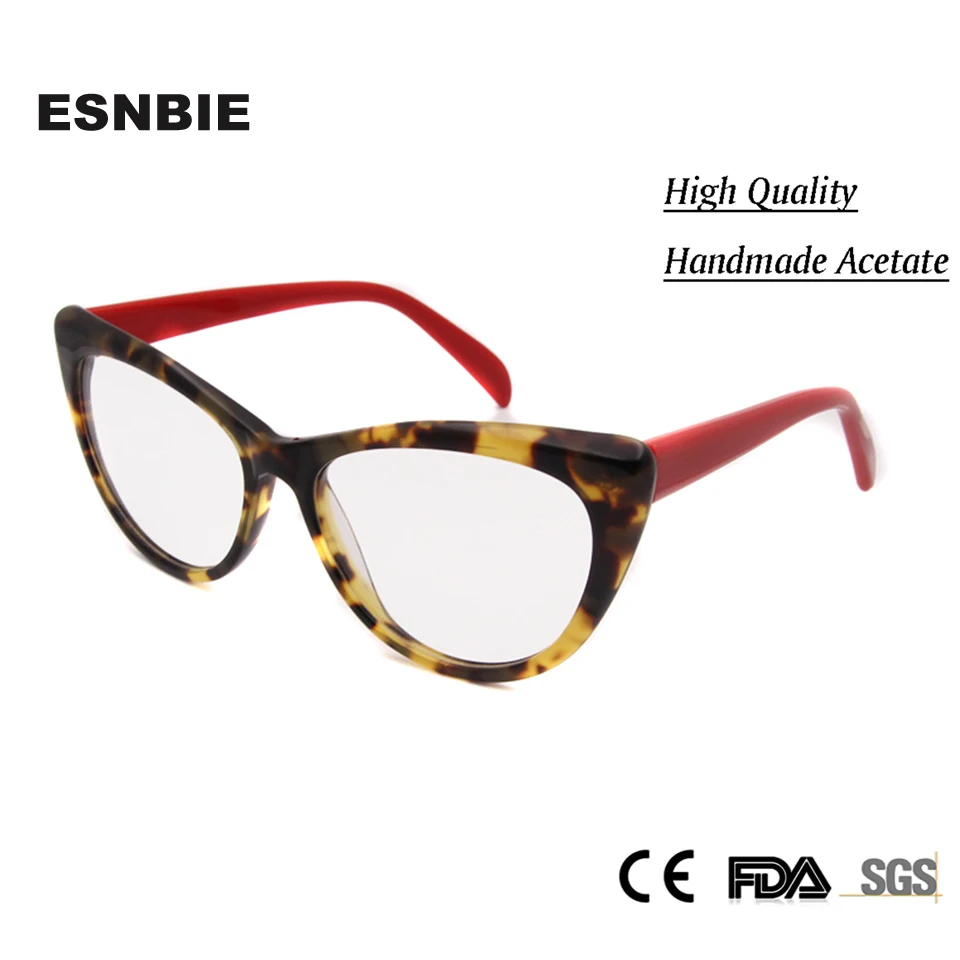 

New Women's Fashion Cat-Eye Eyeglasses Frames Decorative Eyewear Handmade Acetate Spectacle Frame Clear Lens Glasses