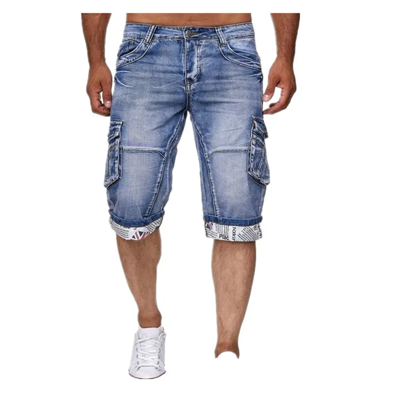 MORUANCLE мужские Карго короткие джинсы с несколькими карманами летние прямые тактические джинсовые шорты для мужчин промывают синий размер s-xxxl