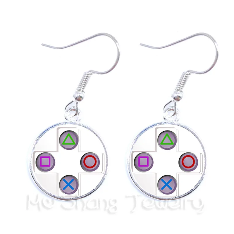 

Game Controller Earrings Geeky Friend Creative Gift Idea Jewelry Video Game Controller Pattern 16mm Glass Dome Drop Earrings