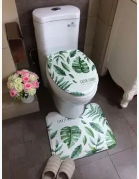 

Green leaves toilet mat plant u-shaped rug carpet bathroom bath mat toilet absorbent anti slip home decor