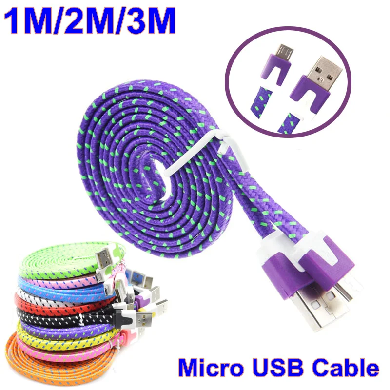 Micro USB Cable 1M 2M 3M Cable USB Data Sync Fabric Woven Charger for Smart Phone for tablet PC