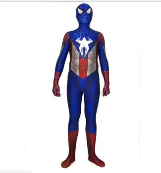 

Captain America SuperHero Costume spandex high-elastic close fitted Captain America Costume Men halloween party Free Shipping