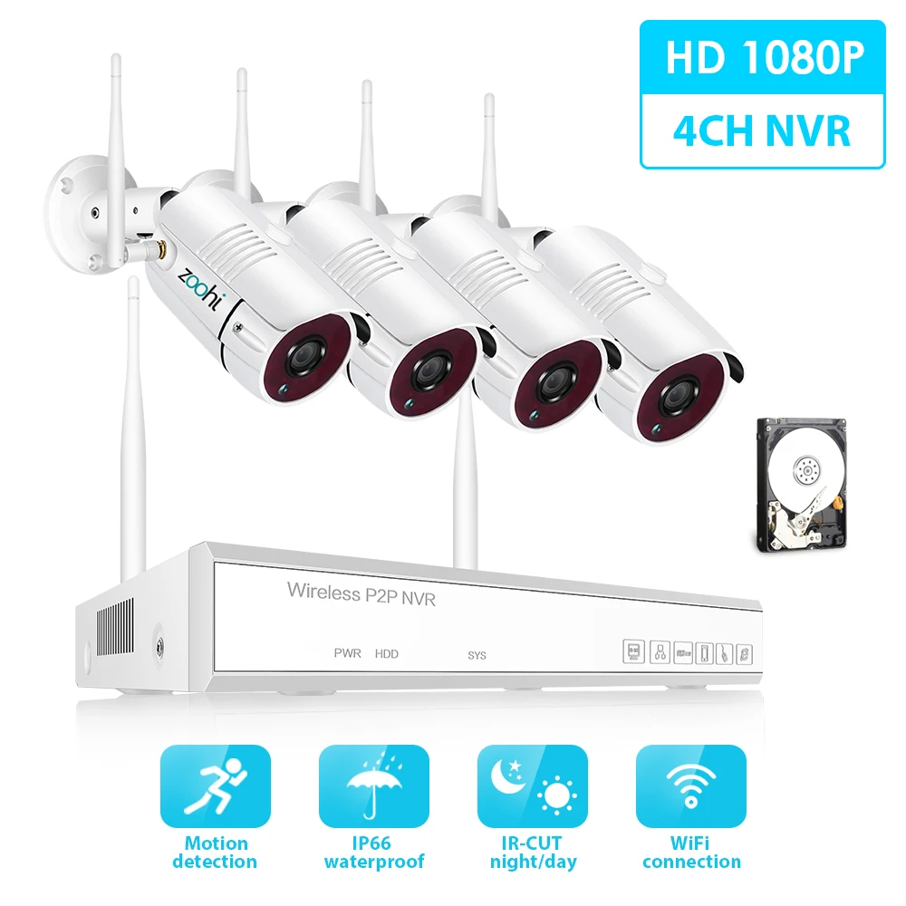 

Zoohi Wireless Survellance System Kit 1080P 2.0MP HD WIFI Camera Home Security Camera System Night Vision Video Surveillance Kit