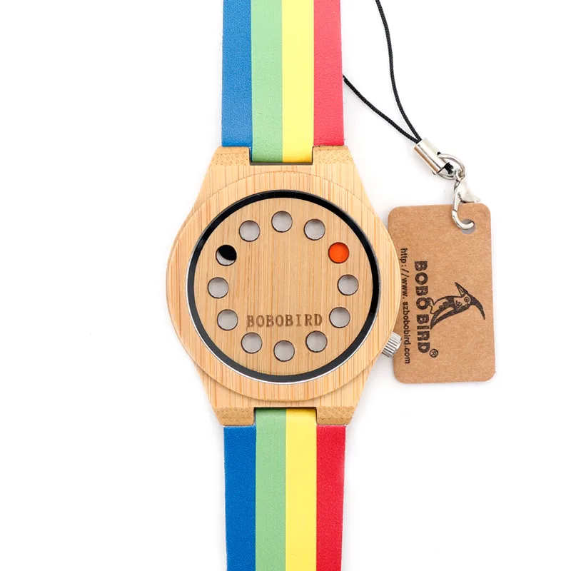 BOBO BIRD 12 Holes Design Mens Bamboo Wooden Quartz Wrist Watches with Colorful Band relogio masculino With Box Custom logo BOBO BIRD 12 Holes Design Mens Bamboo Wooden Quartz Wrist Watches with Colorful Band relogio masculino With Box Custom logo