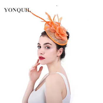 

Orange Fascinators flower sinamay hats bridal hair accessories elegant fascinators for party kentucky 2019 Women cocktail SYF312