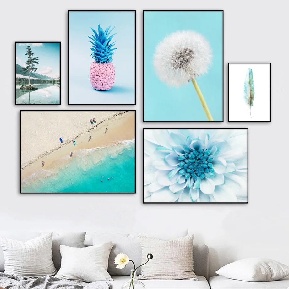 

Beach Pineapple Flower Dandelion Feather Wall Art Canvas Painting Nordic Posters And Prints Wall Pictures For Living Room Decor