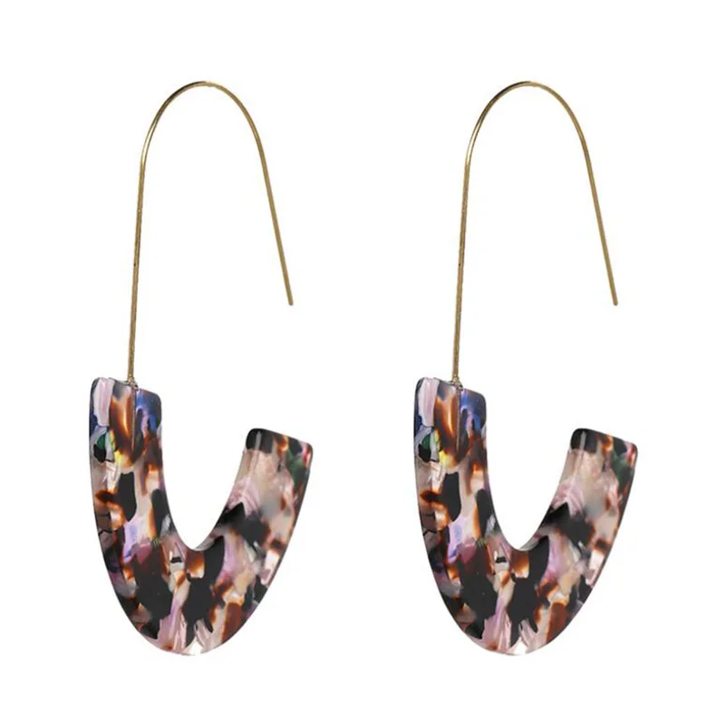 XIYANIKE, новая мода, u-образный Леопардовый цвет, акриловый сережки, геометрические большие серьги для женщин, Индивидуальные ювелирные изделия Oorbellen Brinco E1950 - Окраска металла: Colorful 2