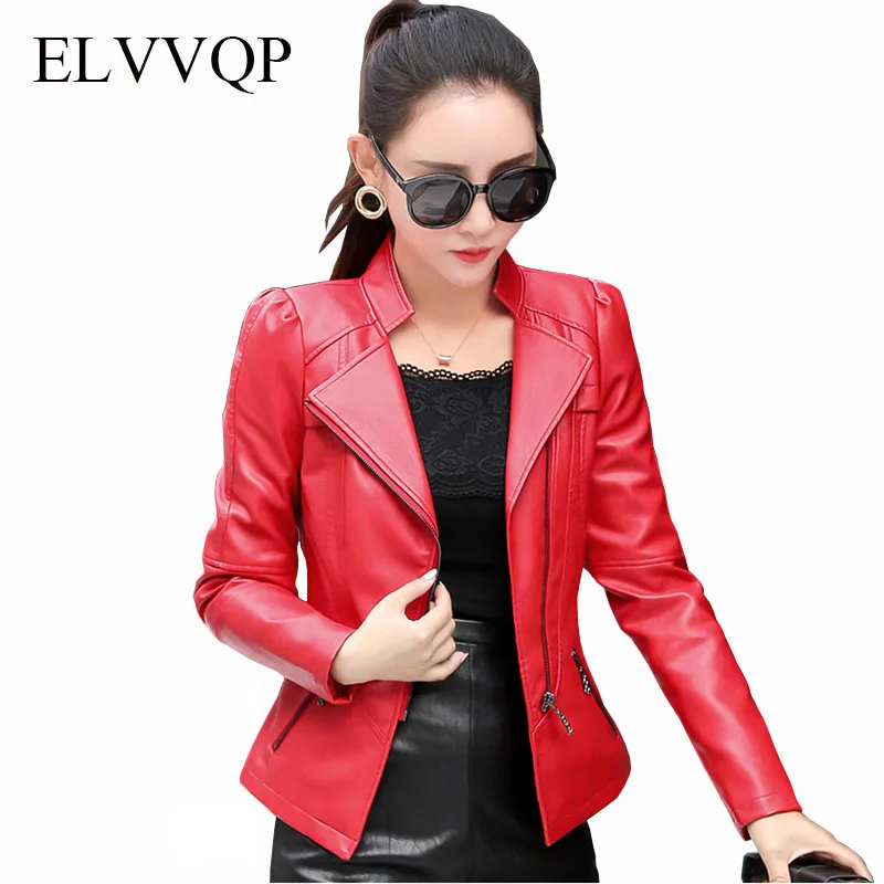 Spring Casual PU Leather Jacket Women Classic Zipper Short