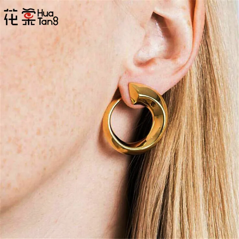 

HuaTang Punk Irregular Circle Stud Earrings for Women Alloy Geometric Round Gold Silver Color Studs Earring Oorbellen 5701