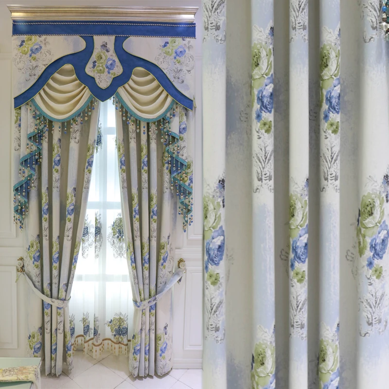 

Custom curtains American rural curtains cashmere imitation chenille Jacquard fabric study blackout curtain tulle valance N213
