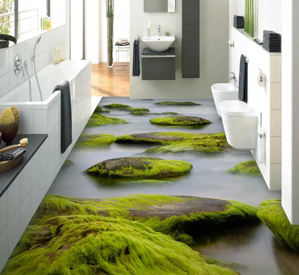  Floor wallpaper River stone moss living room bedroom bathroom floor picture - 32956805362