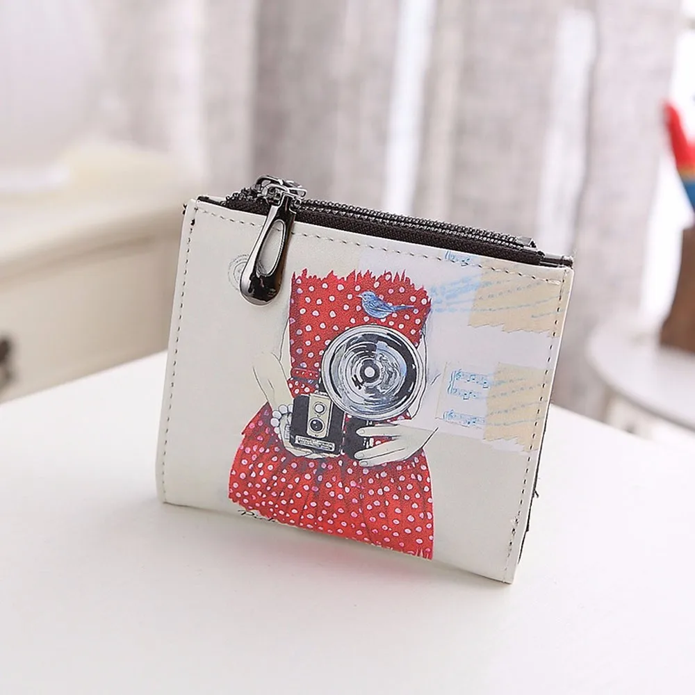 

Women Vintage Camera Printing Girl Coin Clip Purse Short Wallet Clutch Women Wallets carteras mujer #LREW