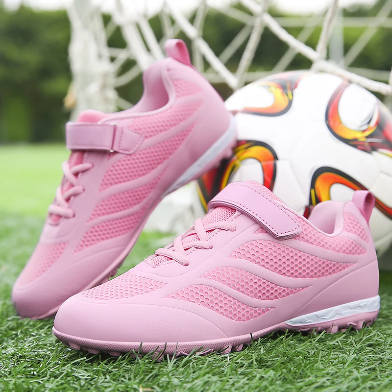 

EU30~42 girls pink kids&adult football shoes antiskid soccers shoes sneakers children women football boots