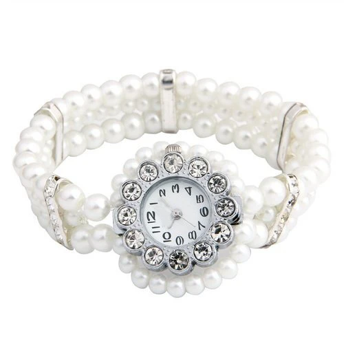 YCYS White Faux Pearl girls watches women accessories Beads Crystal