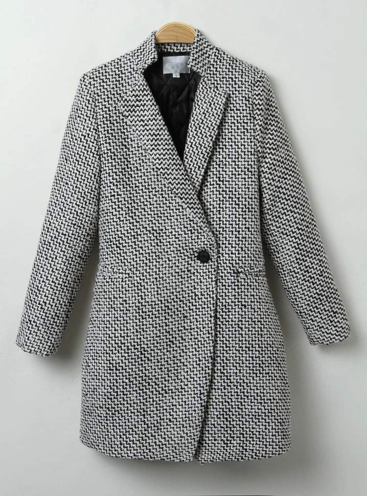 Winter Coat Women Fashion Formal Jacket Women Plaid Woolen Single Button Long Blazer mujer Plus Size 5XL 6XL