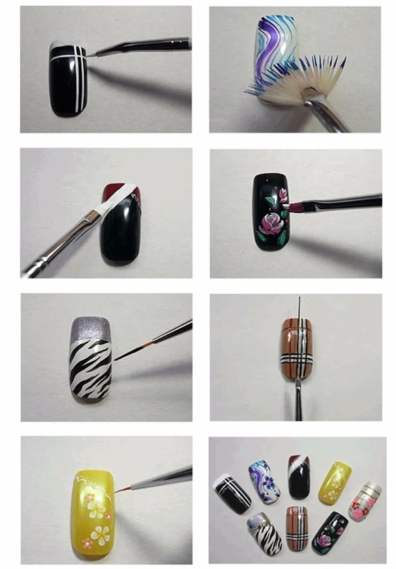 ROSALIND кисть для дизайна ногтей+ 5 шт. нанесение точек на ногти ручки набор украшений Инструменты 15 шт. профессиональная живопись ручка для ногтей наконечники УФ кисть для ногтей