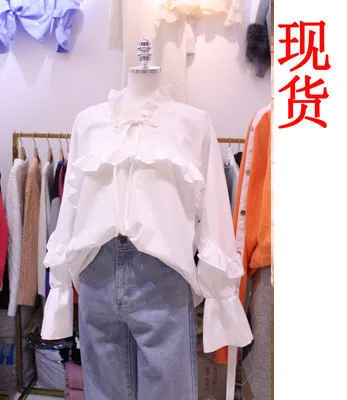 الكورية 2019 الربيع الكشكشة بلوزة النساء Kawali الحلو تي شيرتات قطن قمصان أنيقة النساء جديد