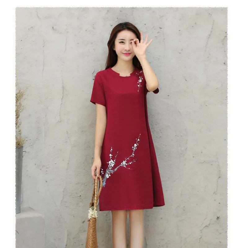 

Chinese Traditional Dress Embroidery Short Sleeve White Pink Red Mini Dress 4 Colors Vestidos