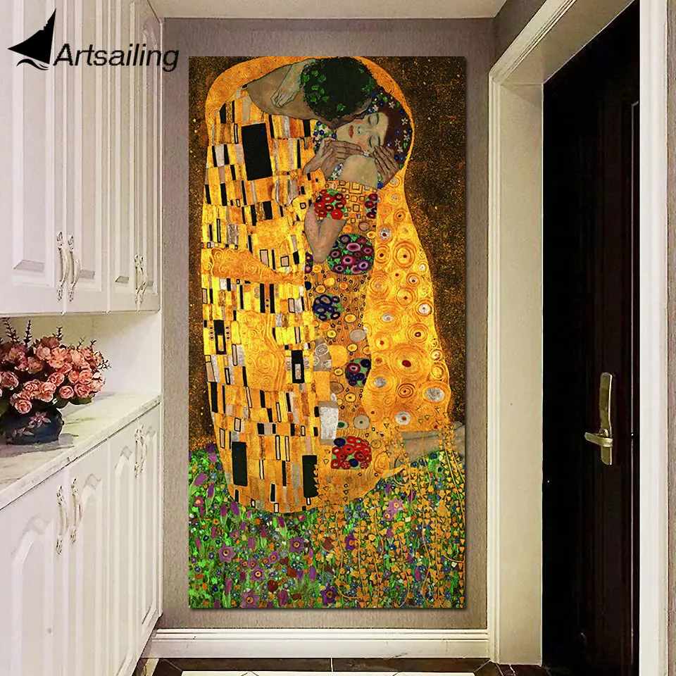 The Kiss Gustav Klimt холст масло и золотой лист 1 шт. настенное искусство огромный