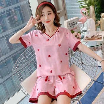 

kpop Blackpink same Ice silk pajamas women summer thin section short-sleeved shorts silk cute student summer pijama home clothes