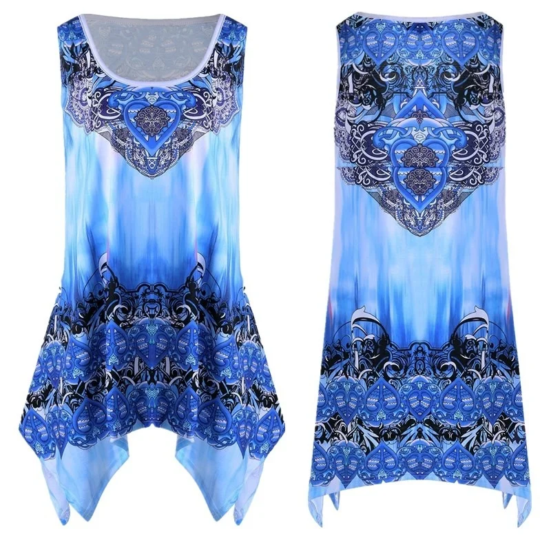  Summer Women Ladies Fashion Graphic Handkerchief Tunic Tops Casual Tank Top