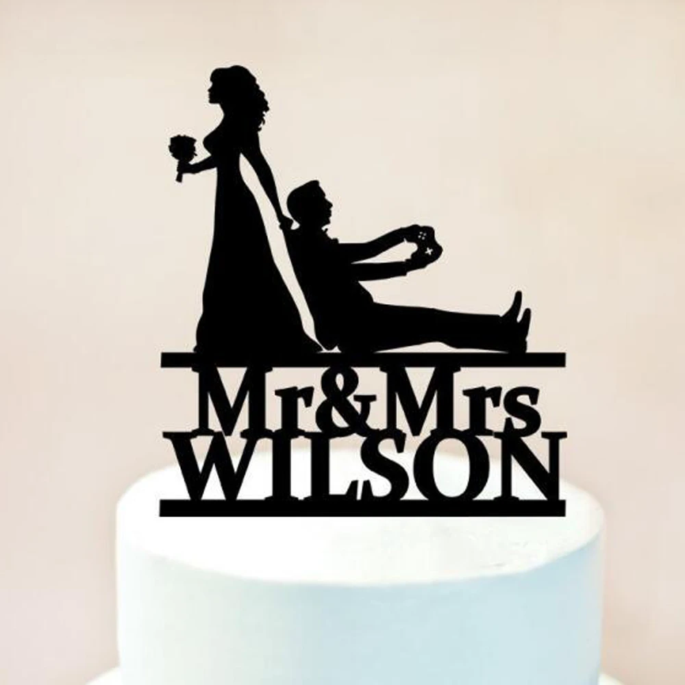 

Custom name Wedding Mr & Mrs Cake topper,Gamer Groom and Bride Cake Topper,Gaming party/Gaming Video Game Controller cake topper