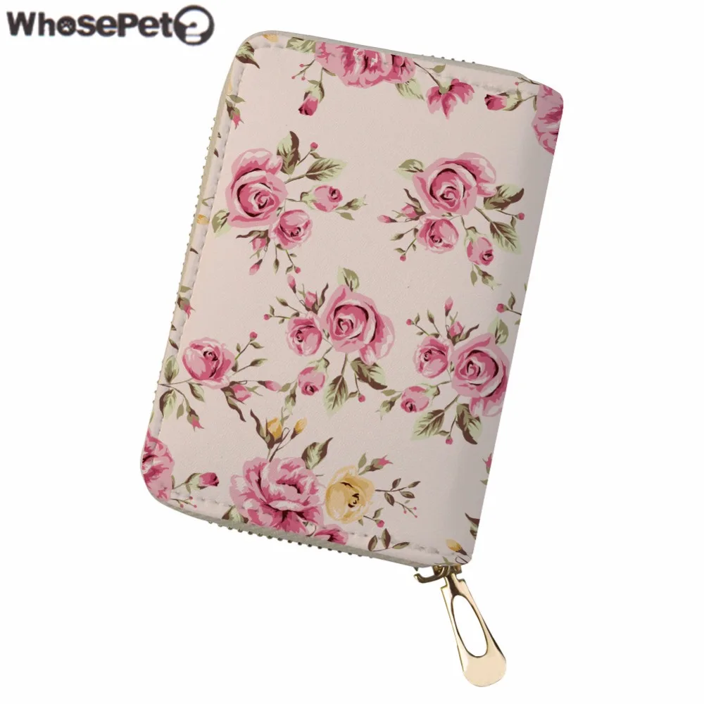

WHOSEPET Women Credit Card Holder Floral Print PU Leather ID Card Cover Ladies Card Slots Driving License Cover Porte Carte New