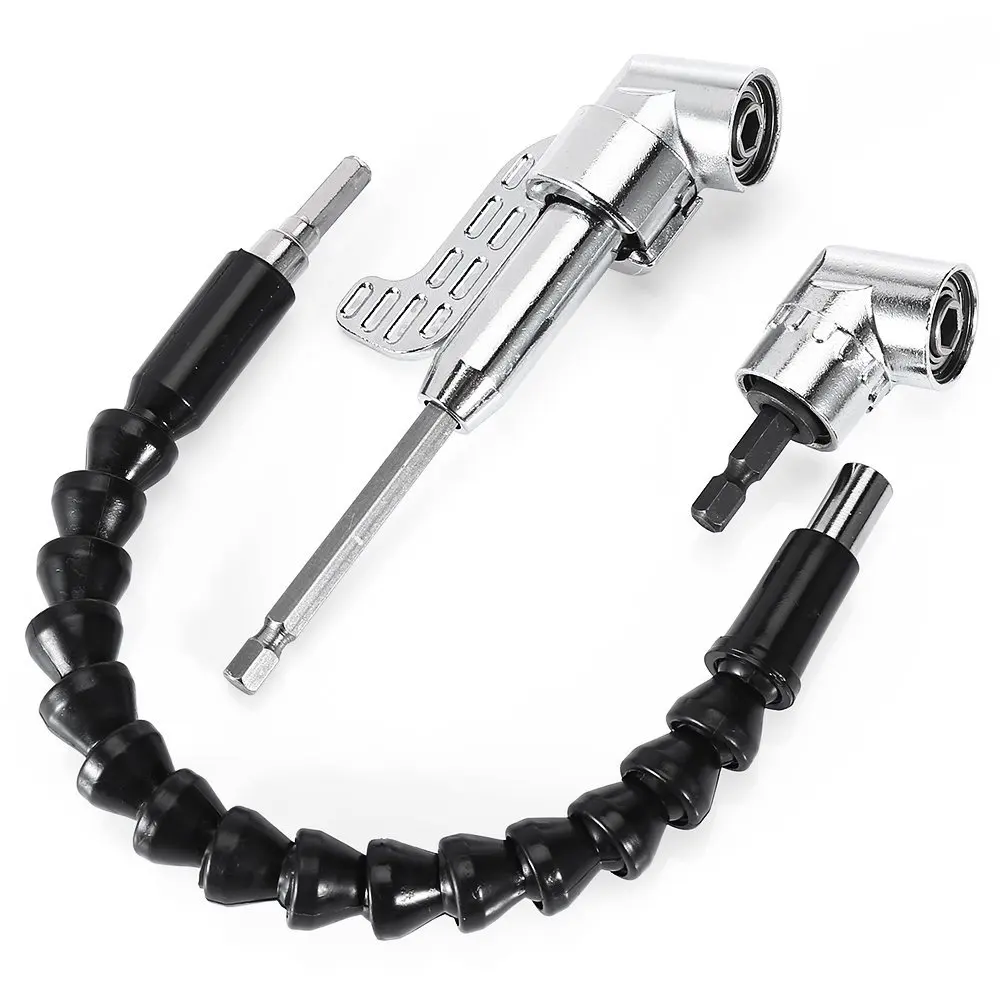 

1/4" Hex Screwdriver Power Drill Bit 105 Degrees Corner Device + Screwed Joint + Extension Electric Screwdriver Fittings 3Pcs