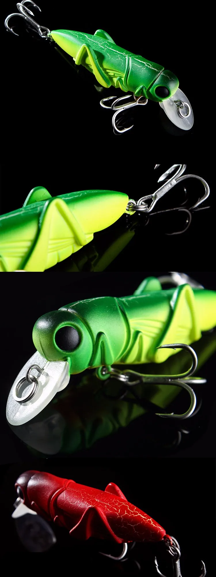Isca de Pesca Equipamento de Pesca 5 Hennoy 1 Pcs Qualidade 55mm Gafanhoto Inseto Isca Dura Baixo Wobbler Laser Cores 11 Laser Equipamento De Pesca-5 cores