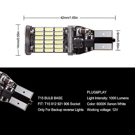 10 шт. ошибок T15 светодиодный лампы 921 912 T15 Клин w16w Светодиодный лампочки Canbus стоп резервного копирования Фары заднего хода белый 6000 K 12 V