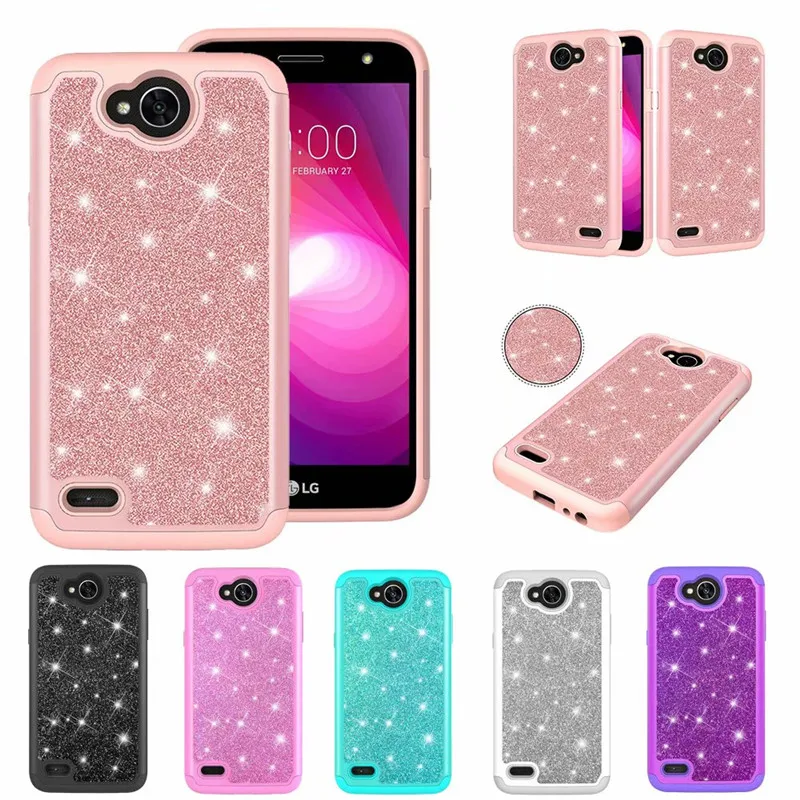 

For LG X Power 2 Case 3D Bling Shining Powder Diamond 2 in 1 PC+TPU Hybrid Crystal Silicone Cover Shell for lg Xpower 2 Xpower2