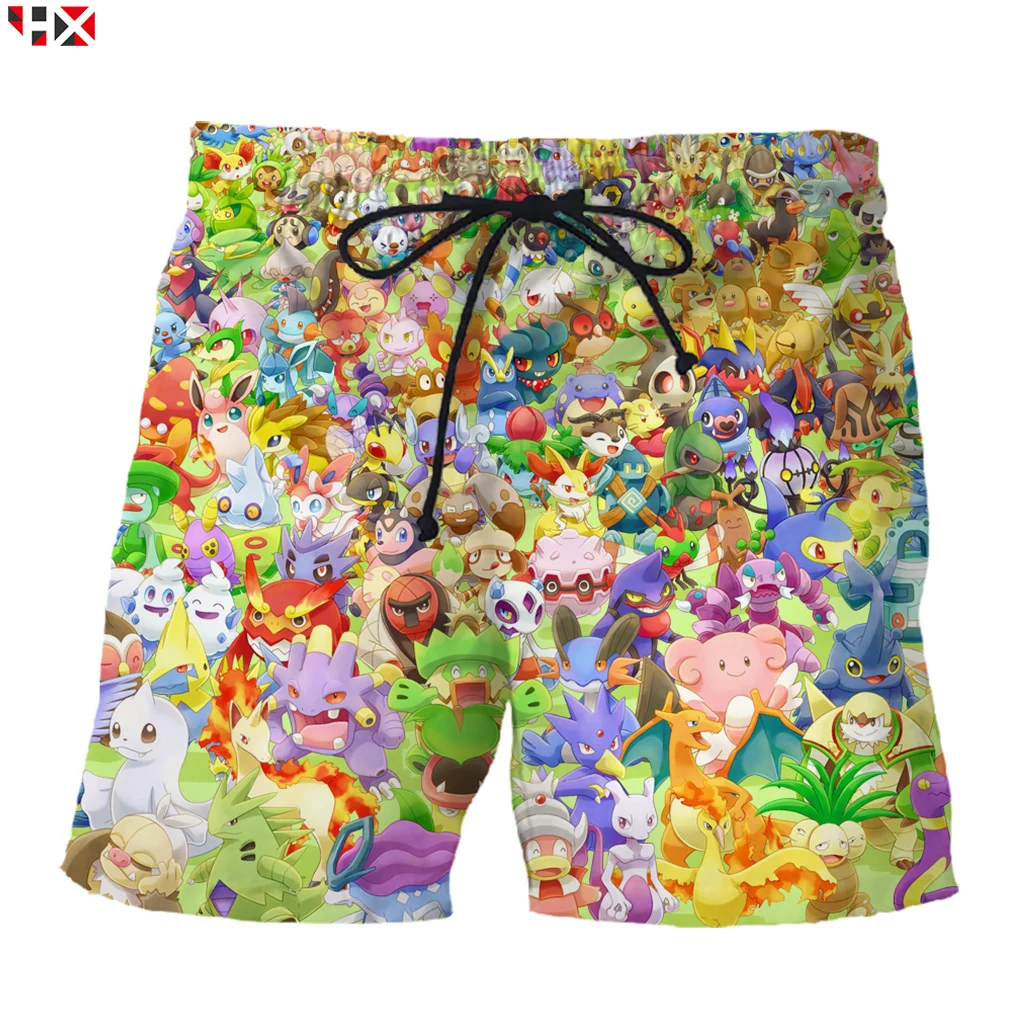 

Men Board Shorts Cartoon Pokemon Funny 3D Print Shorts Men/Women Anime Elf Streetwear Harajuku Style Beach Shorts S118