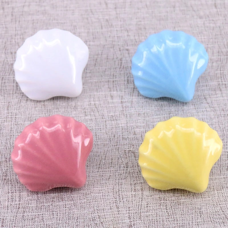 

Shell Shape Ceramic Knob Mediterranean Drawer Knob Pulls Kids Colorful Dresser Handle Pull Kitchen Cabinet Door Knob