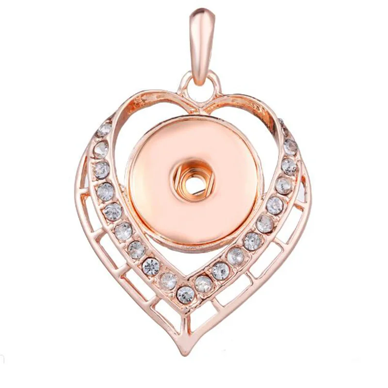 Fashion elegant Beauty Rose Gold Heart pendant snap necklace chain fit