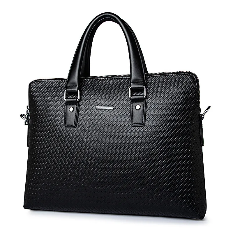 

New Luxury Woven Pattern Cowhide Male Commercial Briefcase/Genuine Leather Fashion Men's Messenger Bag/Casual Men's Busienss Bag
