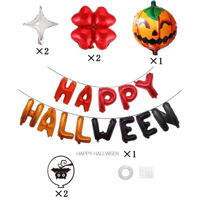 

Happy Halloween Pumpkin Ghost Spider Hanging Banner Decoration Supplies four leaf clover English Alphabet Aluminum Foil Balloons