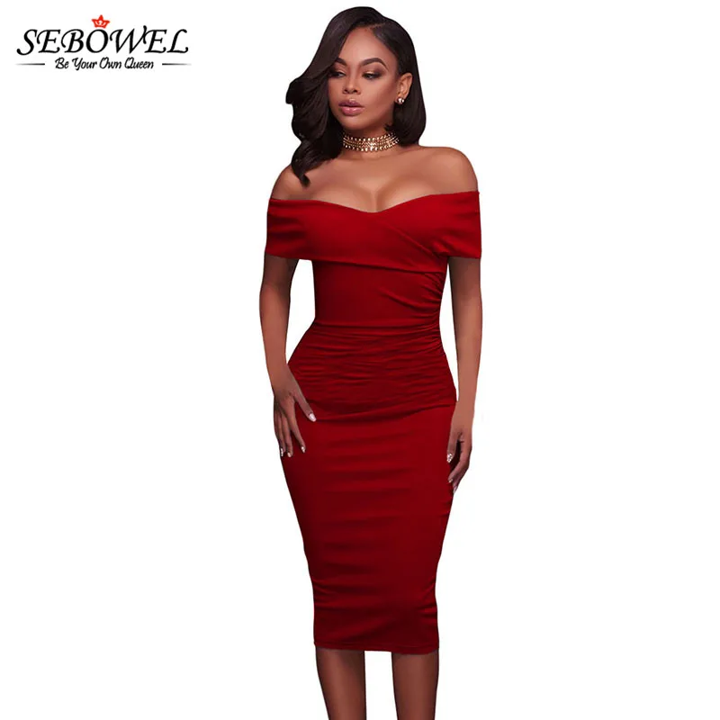 Red-Ruched-Off-Shoulder-Bodycon-Midi-Dress-LC61507-3-1