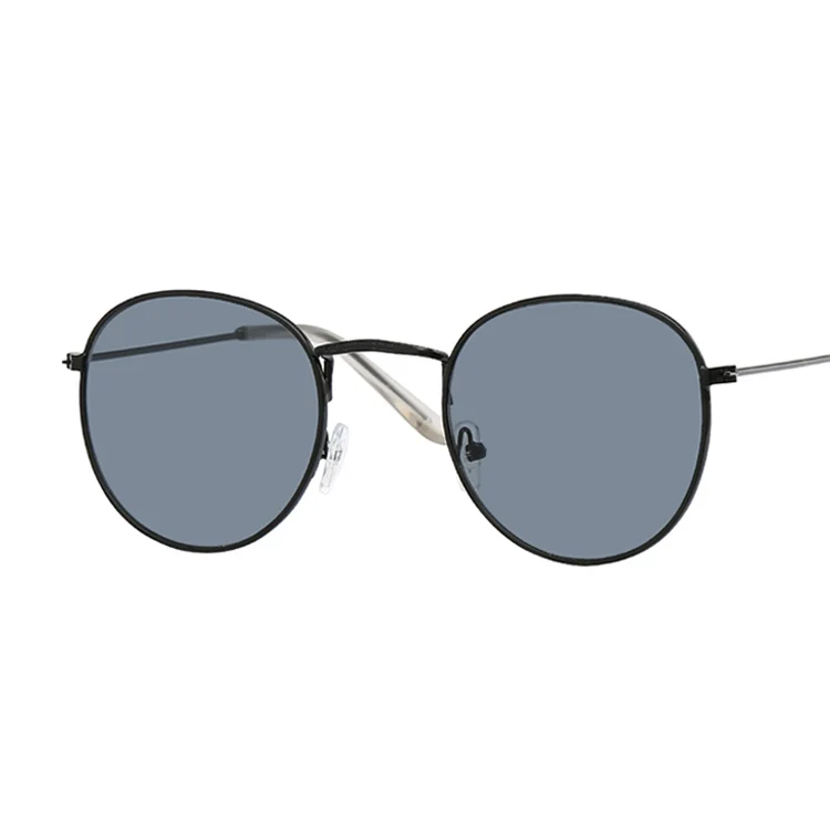 Новые Классические круглые солнцезащитные очки для женщин, маленькие винтажные Ретро солнцезащитные очки для женщин, для вождения, металлические солнцезащитные очки для женщин s - Цвет линз: Black Gray