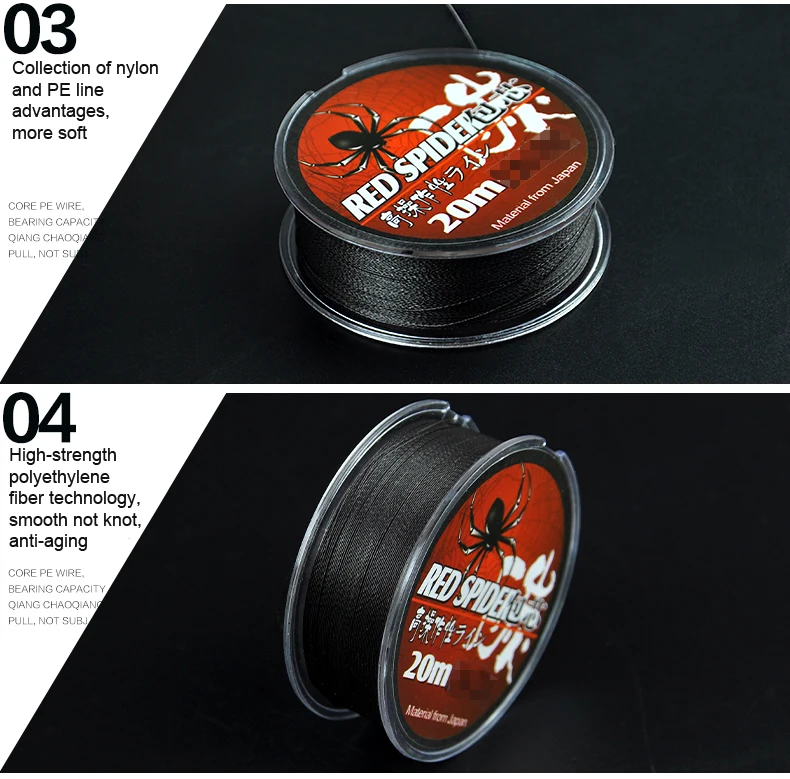 High Strength 20M Stainless Steel Fishing Wire-Red Spider Japan PE Braided Fly Fishing Line Cut Water Quickly Leader Wire  (6)