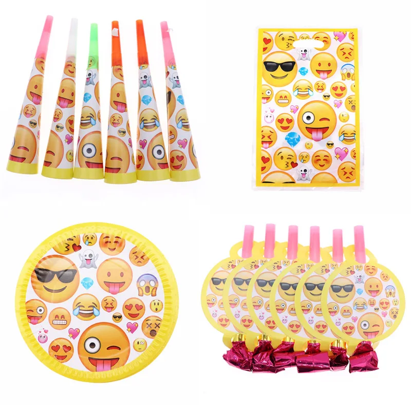 

10pcs/set Kid Smiley Face Paper Plates Horn Smiling Emoji Party Supplies Baby Shower Tableware Birthday Party Decoration