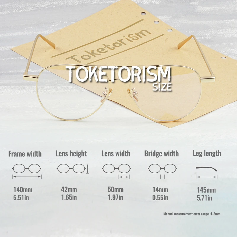 Toketorism Pilot Style Metal Frame Vintage Double Bridge Eyewear Frames Men Women Clear Lenses 1181