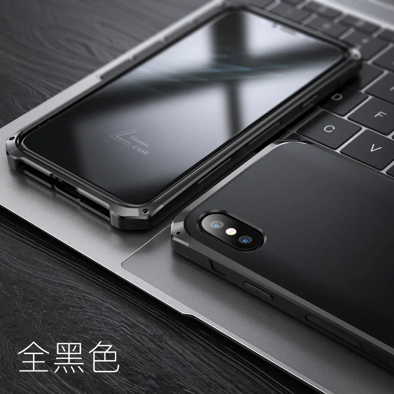 Для iphone X XR XS MAX 5S 6s 7 8 plus чехол с металлической головкой и задней панелью из поликарбоната защита от падения на 360 градусов задняя крышка чехол - Цвет: black black