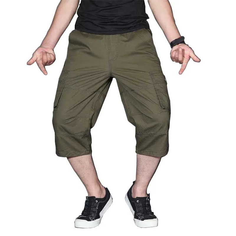  Men's Summer Cargo Short Pants 3/4 Length Straight Loose Baggy Short Boardshort Male Clothing Hip Hop Short Plus Size S-5XL